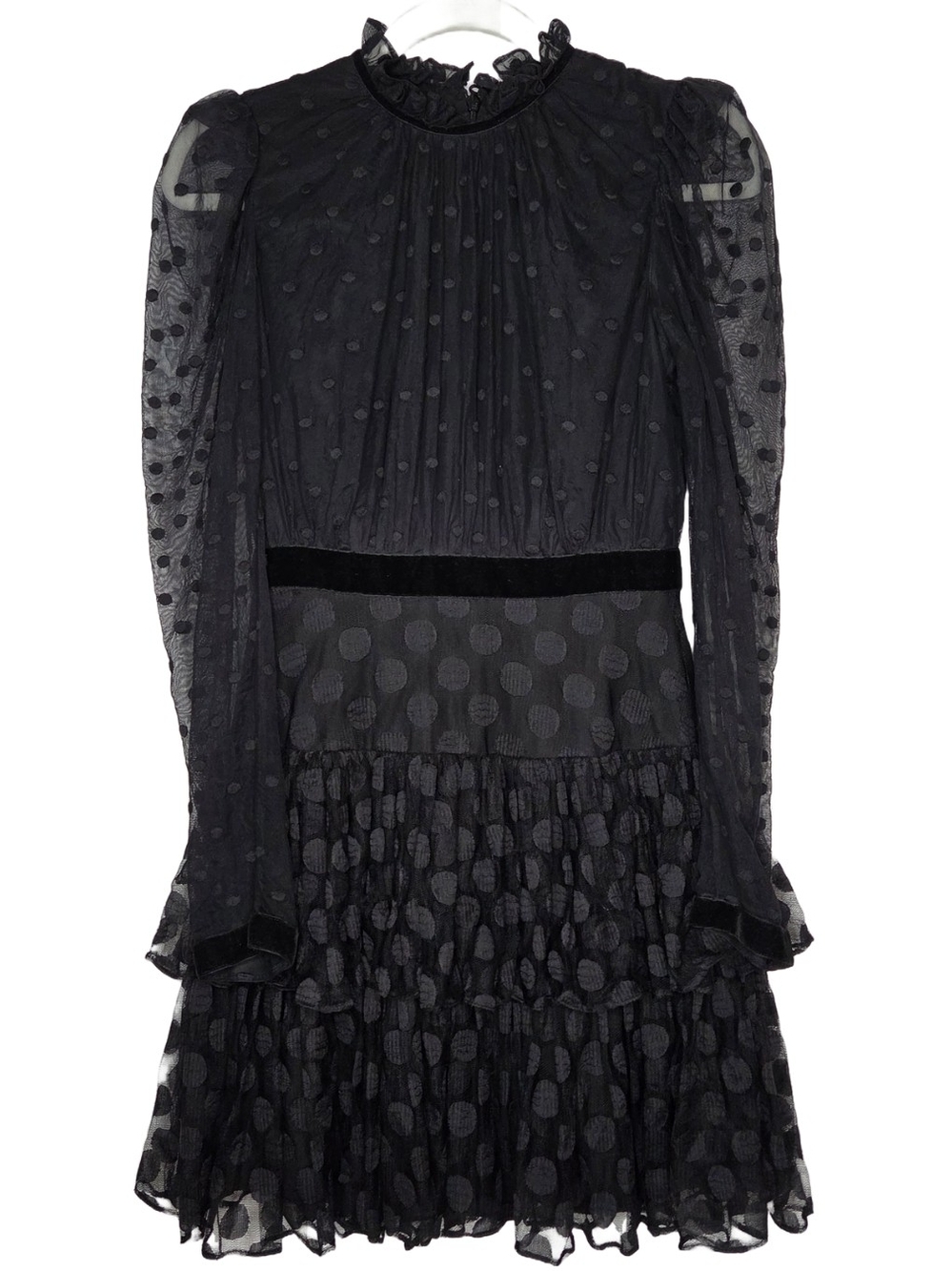 Saloni Women's Black Polka Dot Long-Sleeve Ruffle Dress